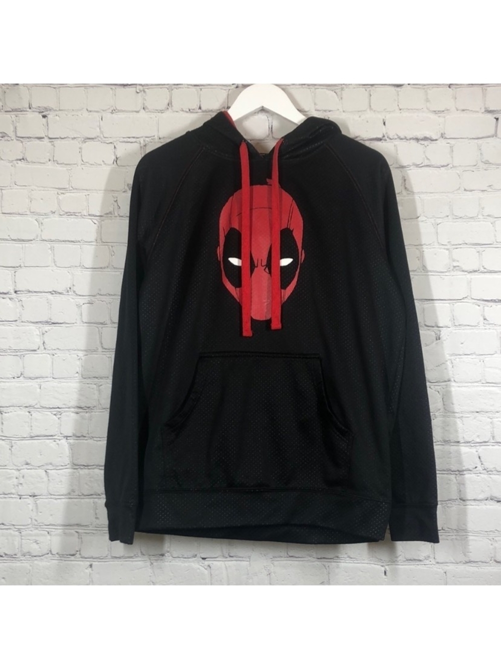 Marvel Black Hoodie with Red Deadpool Mask Graphic